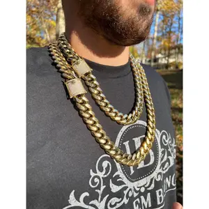 18K Vacuum-gold Plated Miami Cuban Link Chain Hip Hop Jewelry Necklace or Bracelet with 5A+ Canada Zircon Fashionable Accessory Valentines Birthday Gift for GF Men Women unisex Monaco Mexico & Micro Promise chains For Husband Boyfriend