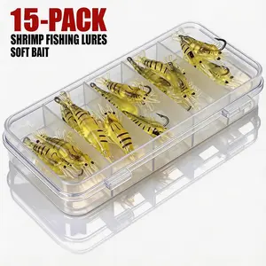 15-PCS Soft Plastic Grass Shrimp Shape Fishing Lures, Fishing Equipment - Realistic Swim Micro Bait for Freshwater/Saltwater, Easy Hookups, Outdoor Fun