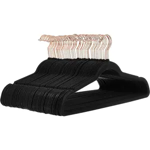 Ultra-thin velvet anti-slip suit hanger, black/rose gold - set of 10