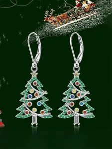1 Pair Pretty Christmas Tree Cubic Zirconia Drop Earrings For Women For Wedding Engagement Anniversary Party Jewelry Christmas Day Gift