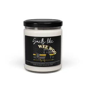 Funny 9oz Small Candle – “Smells Like a 911 Dispatcher Wee Woo” – First Responder Christmas Gag Gift – White Elephant Idea candles