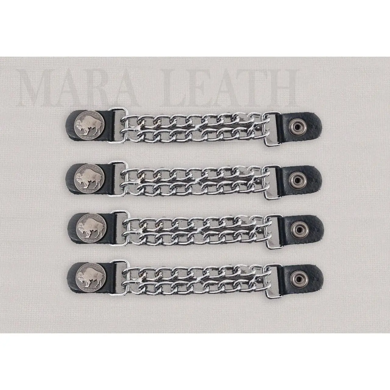 4pcs/set Leather + Stainless Steel Buffalo Nickel Motorcycle Vest Chainmail Extenders Snap On