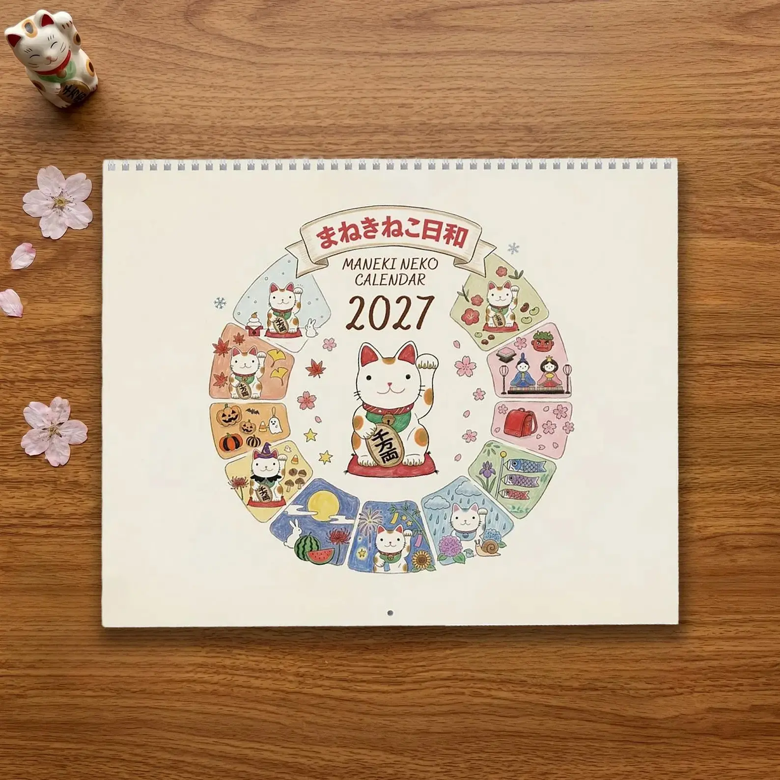 Maneki Neko Calendar 2027 2026, Cute Lucky Cat Wall Calendar, Japanese Kawaii Stationery, Good Luck Cat Home Decor, Japan Lover Gift