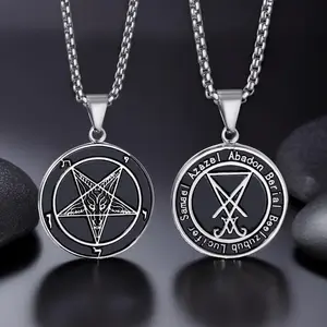 Inverted Pentagram Necklace for Men Women, Baphomet Goat Necklace Sigil of Lucifer Demon Devil Symbol Both Sided Jewelry Stainless Steel Pendant Chain jewelry