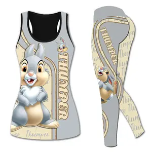 Cute Bunny Inspired Hollow Tank Top or Leggings for Women – Adorable Cartoon Rabbit Graphic Activewear, Sweet Forest Animal Fan Outfit