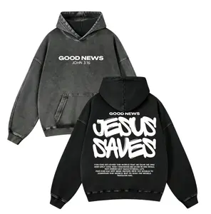 Jesus Saves 380g Vintage Washed Graphic Hoodie – Heavyweight Fall Sweatshirt, Unisex Oversized Pullover Streetwear