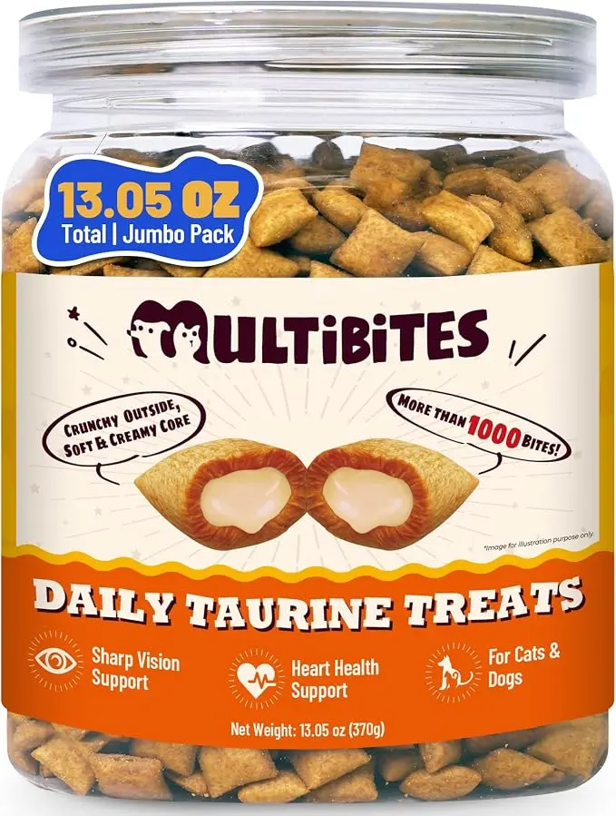 MultiiBites  13.05oz Daily Taurine Treats – Crunchy Outside, Soft & Creamy Inside. With Taurine and Multiple Vitamins. For Dogs & Cats. Supports Heart Health and Clear Vision. Over 1,000 Bites in a Jumbo Pack.