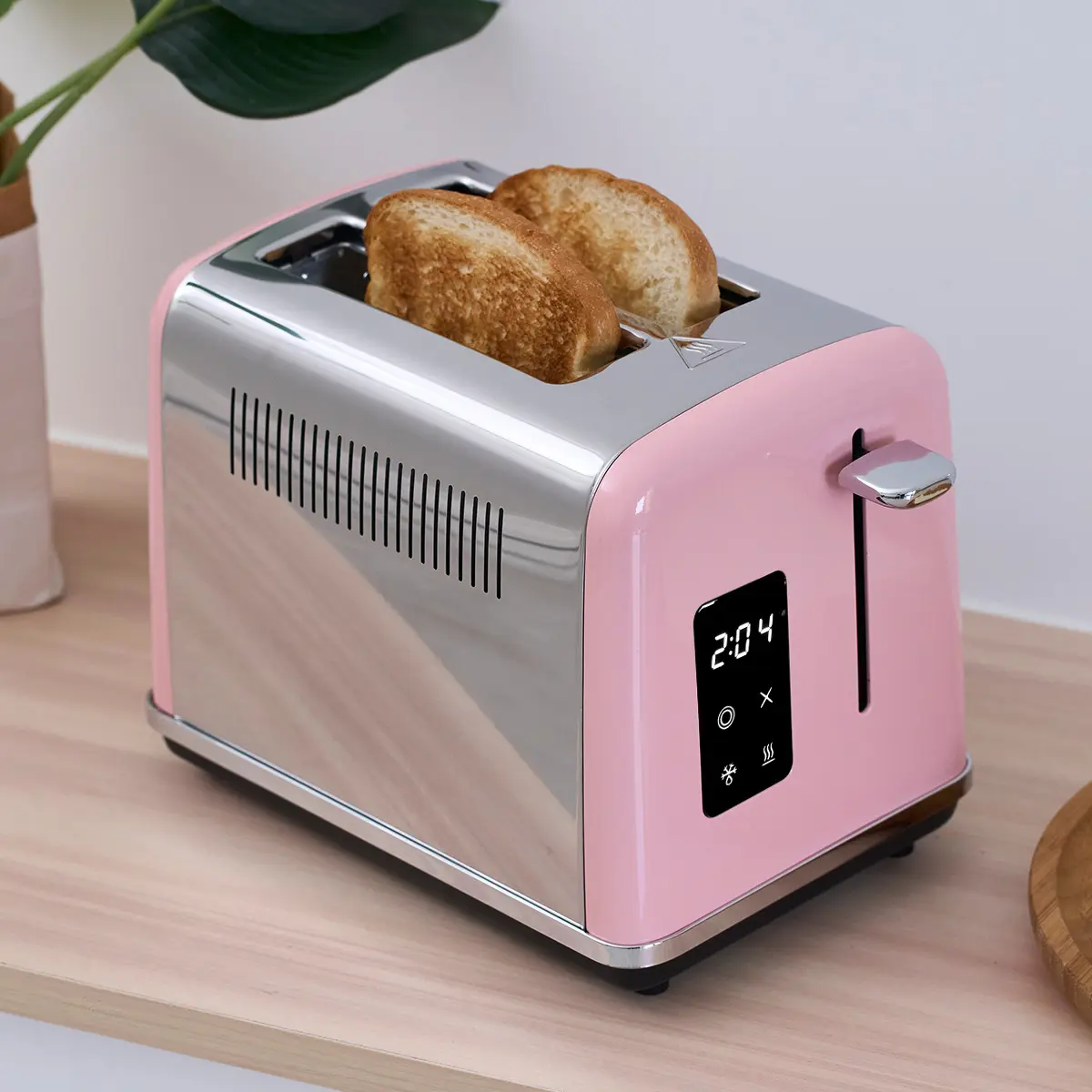 2-Slice Stainless Steel Kitchen Toaster for Families with Small Sizes, Touch Screen, 6-Gear Automatic Working Mode, Surround Uniform Heating Technology, Built-in Smart Power-Off & Overheat Protection, Compact Mini Design, Hidden Crumb Tray