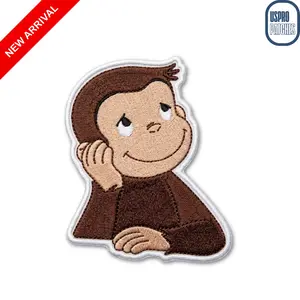 Curious Monkey Daydreaming Resting Head Embroidered Patch, Cute Cartoon Animal Iron On Applique for Kids Clothes, Backpacks & Jackets