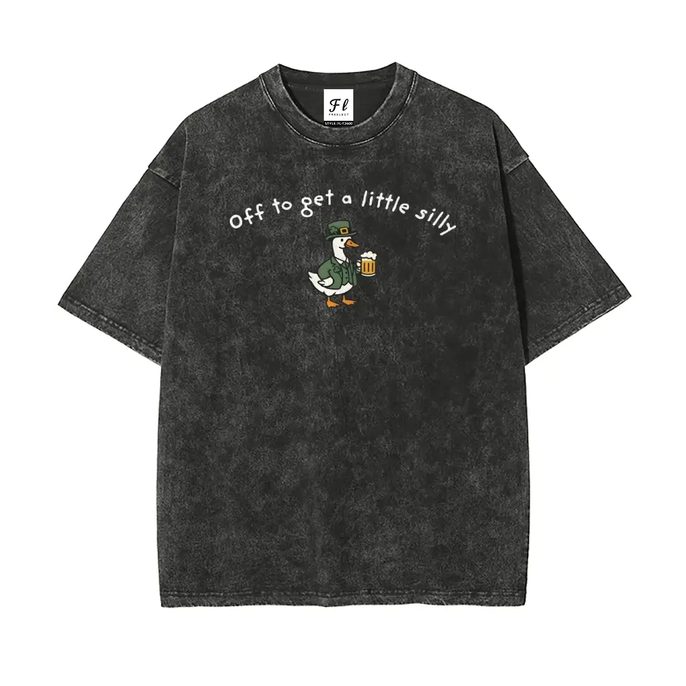 Men's Vintage Cotton Round Neck Graphic T-Shirt - Mens Clothing, Casual Unisex Top, "Off to get a little silly" Shamrock Print, St. Patrick’s Day Gift for Him, Men's Graphic Tees, Vintage Shirts, Everyday Wear