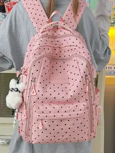 Women's backpack in solid color and clean color, with heart-shaped printed letters, fashionable and versatile, suitable for students, campus, school, shopping, camping, women's backpack