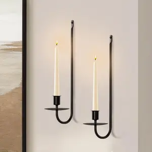 13.2 Inch Black Wall Candle Sconces Set of 2, Fits Taper & Pillar Candles, Wall Decor for Entryway Stair Corner Living Room, Ideal Gifts for Men Women Mom Dad