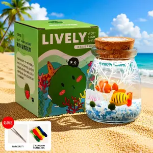 Healing Marimo Pet Habitat - 3.5×2.6 Inch Glass Peninsula Ecosystem, A Self-Sustaining Mini Aquatic Garden with Kawaii Moss Ball, Premium DIY Decor (Includes LIVELY Moss Ball Pet)