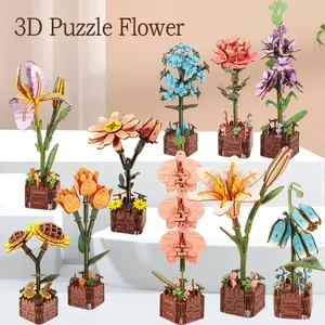 3D Wooden Flower Kit,DIY Artifical Flower Building Set Craft Kit for Children,Wooden assembled plant flowers, building block flowers，Mother's Day/Valentine's Day for Mom/Women/Grandma
