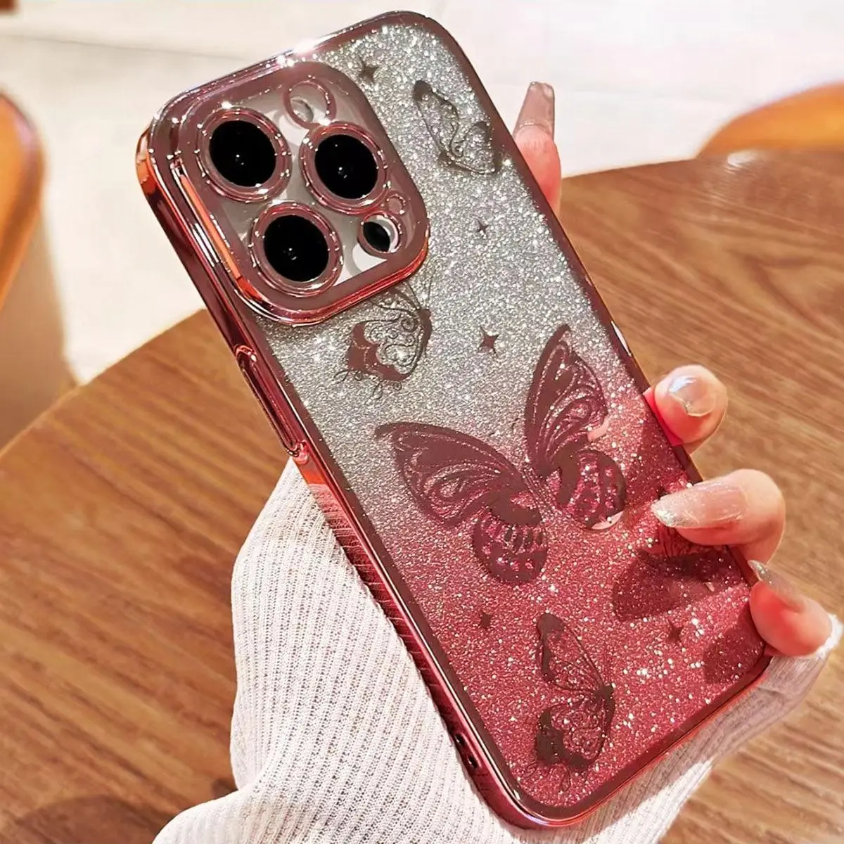 Glitter Butterfly Design Phone Case with Lens Protector, Decorative Smartphone Protector Cover, All-inclusive Phone Cases Compatible with iPhone 11 12