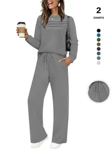 2026 Women's Comfy Fitted Lounge Set, Long Sleeve Tunic Top & Drawstring Pants, Casual Homewear Loungewear, Comfortable Sleepwear for Women