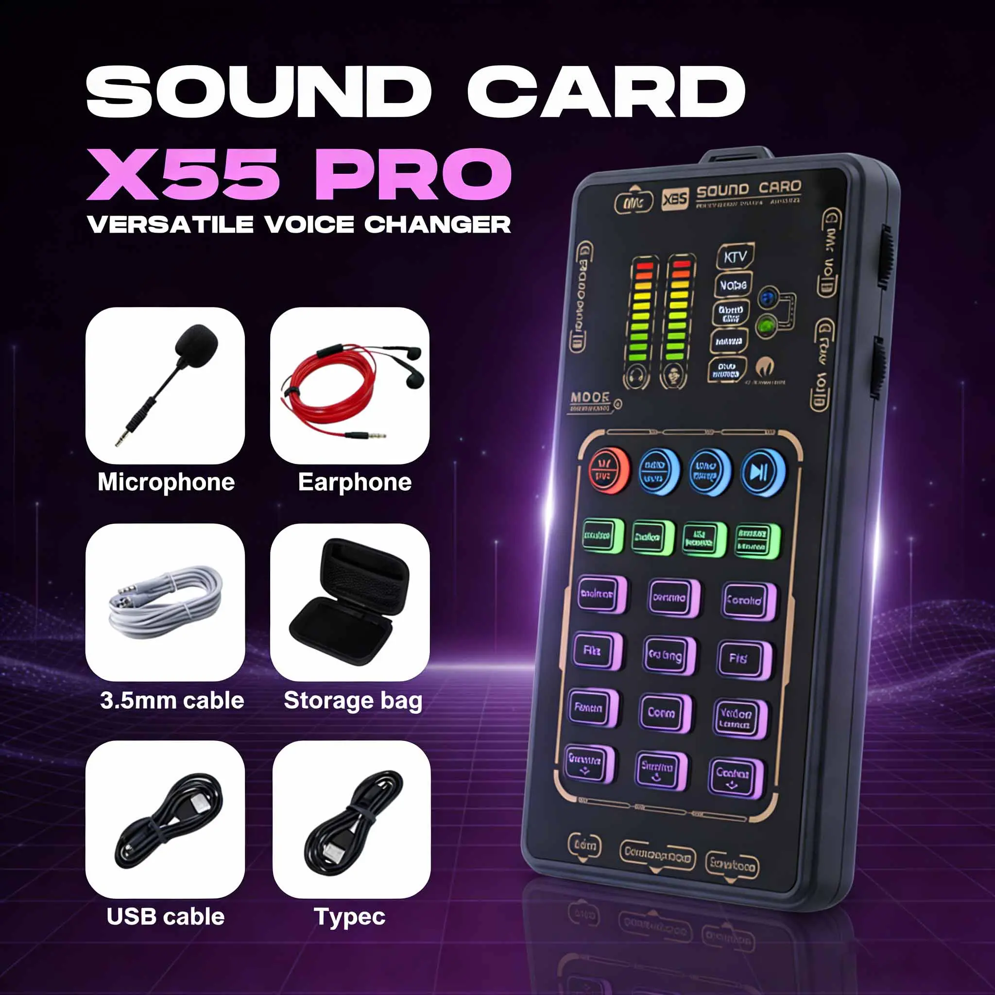 MAOMAO X55 Pro Compact Handheld Sound Card Kit, Portable Audio Interface with Professional Chipset, Streaming Equipment Compatible with Mobile Phones & Computers, Ideal for Podcasters, Travel, Lightweight