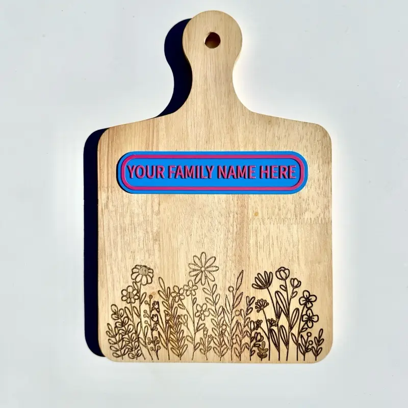 Wildflower Wood Chopping Boards with Custom Engraving - Handcrafted Floral Design for Kitchen Use Wooden