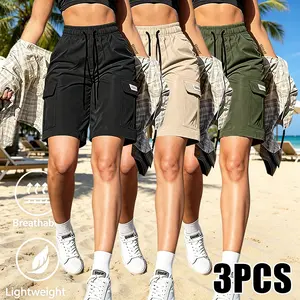 3-Pack Women’s Casual Fashion Mid-Length Cargo Shorts – Lightweight, Breathable, Large Pockets; Suitable for Daily Wear or Outdoor Hiking Summervibes