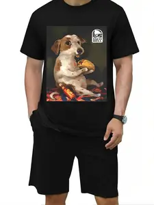 Funny Taco Bell Dog Print Shirt, Fitted Pet Party Student Wear, Long Casual Daily Streetwear, Friend Gathering Funny Dog Tee