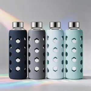 4-Pack 18oz Aesthetic Glass Bottles with Stainless Steel Lids & Silicone Sleeves - TikTok Viral BPA-Free Leak-Proof for Juice, Iced Coffee & Cold Brew · Pastel Colors · Summer Gift for Him & Her | Mrsdry