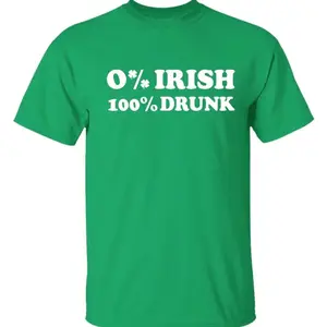 0% Irish 100% Drunk T-Shirt, Funny St. Patrick’s Day Graphic Tee, Irish Party Shamrock Shirt, Humor St Paddy Outfit, Casual Unisex Holiday Shirt - AL