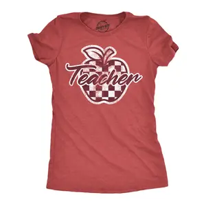 Womens Funny T Shirts Checker Apple Teacher Sarcastic School Graphic Novelty Tee For Ladies Funny Womens T Shirts Cute Vintage Fashion Casual Ladies T-Shirt Gift Funny Teacher Top Women's Novelty Tees Red -