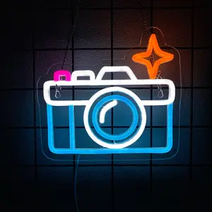 Camera Neon Sign, Back To School Supplies LED Cute Photography Studio Camera Neon Light, Camera Store Wall Art for Party Cafe Shop Photo Studio Living Room Decor Enthusiasts Birthday Gift