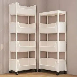 White Multi-Tier Rolling Storage Cart – Plastic, Mobile & Versatile for Home Organization