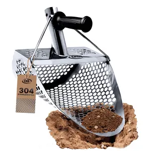 CKG Sand Scoop for Metal Detecting Heavy Duty Sand Sifter Scoop Stainless Steel 304, Metal Detector Scoop Shovel for Treasure Hunting Metal Detector Accessories, 11x8 with Handle