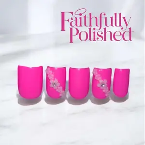 “BLOOM”- 10PCs Candy Pink Short-XXXL Length Luxury Handmade Reusable Press-On Nails Nail Art Kits by Faithfully Polished