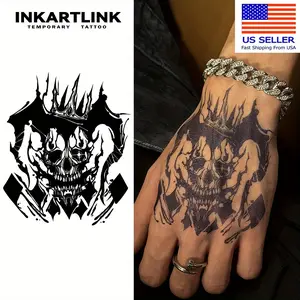 INKARTLINK Tattoo Tech, 2 Sheets Large Semi Permanent Tattoo, Adult Art Design Temporary Tattoos, Lasts 1-2 Weeks, Waterproof, Realistic Look, No Adhesive, No Reflection (Joker King Design)