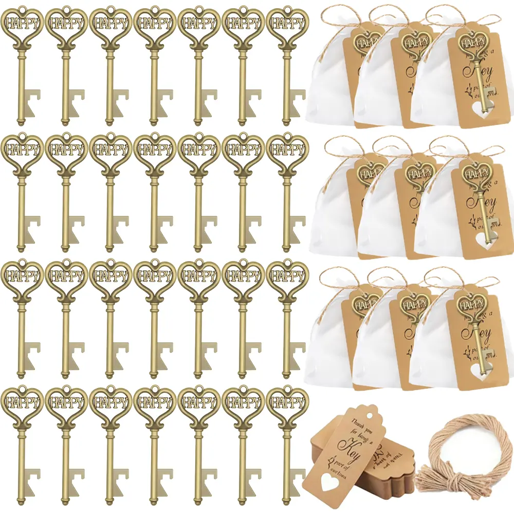 150pcs Vintage Key Bottle Opener Set with Tags, Chains & Organza Bags,Party Favor Pack, Guest Souvenirs for Wedding, Bridal Shower Gifts,Home & Festive Party Supplies,Set Pack, 25/50Set