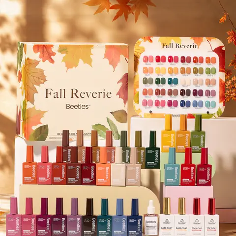 Beetles 30 Colors 30x10ml HEMA-Free Low Odor Gel Nail Polish Set - High Pigmentation, Soak-Off UV/LED Cure Gel, Base Coat, Top Coat, Swatch Card for Nail Care, Adult Home Manicure & Gift (Matte/Glossy Finish)