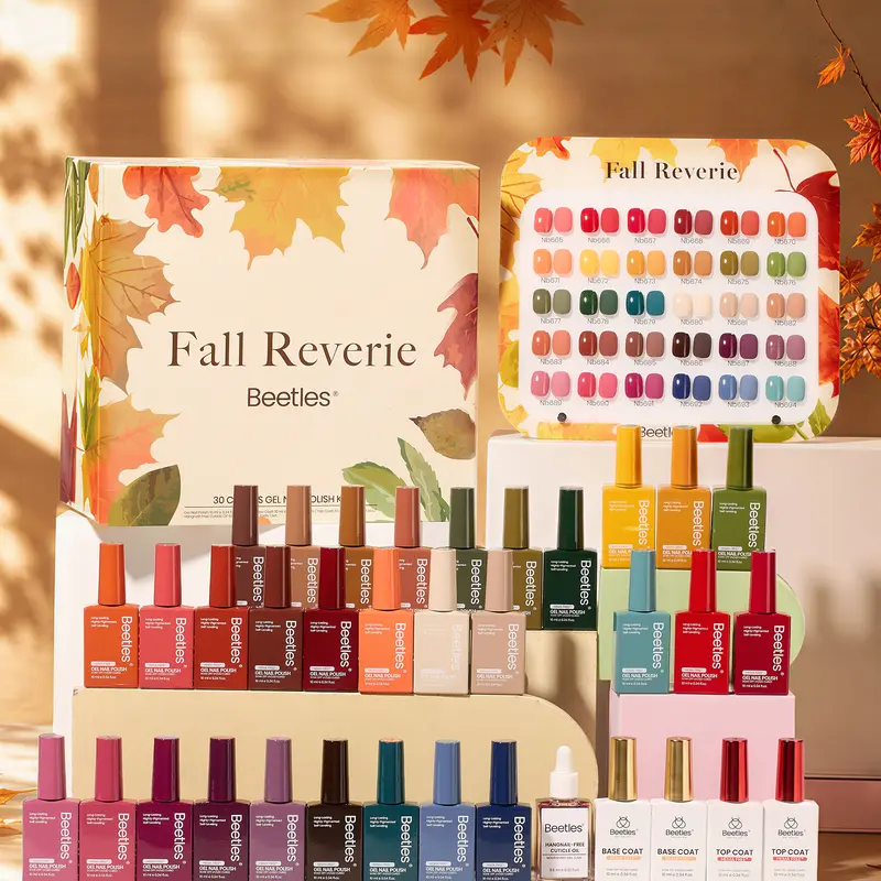 Beetles 30 Colors 30x10ml HEMA-Free Low Odor Gel Nail Polish Set - High Pigmentation, Soak-Off UV/LED Cure Gel, Base Coat, Top Coat, Swatch Card for Nail Care, Adult Home Manicure & Gift (Matte/Glossy Finish)