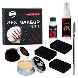 Jue-Fish 6-Piece Halloween Makeup Kit, Body Makeup, Non-Toxic Fake Blood and Wound Makeup, Perfect for Halloween Parties and Costume Events