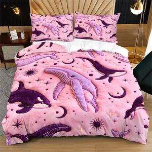 Whale Pattern, Soft and Durable Bedding Set (1 Duvet Cover + 1 or 2 Pillow Covers), No Cotton Core, Ideal for Children and Adults as Holiday, Valentine's Day, or Birthday Bedroom Decor