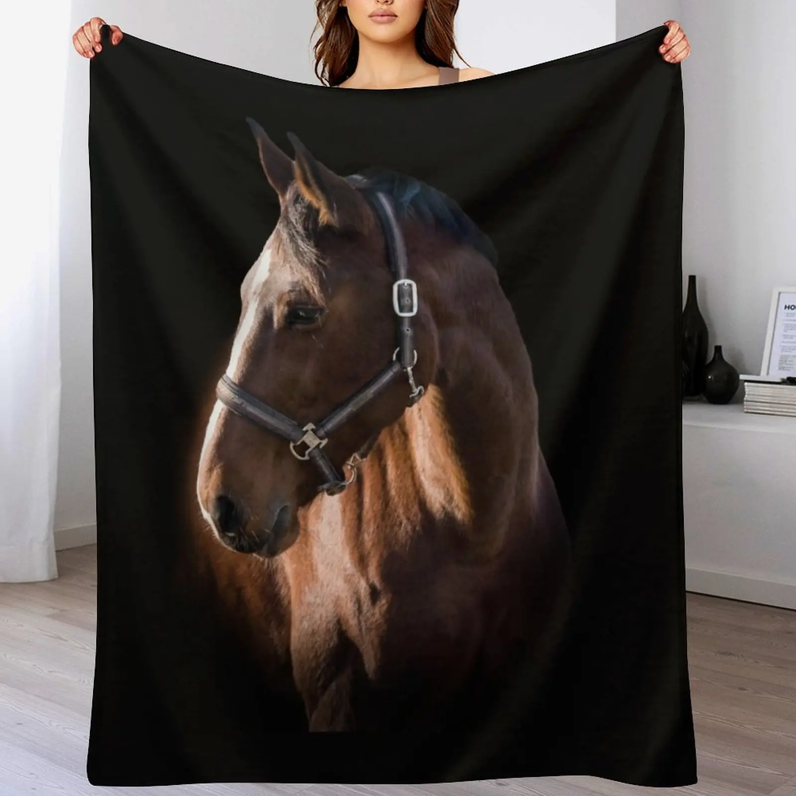 Brown Horse Portrait Photography Shawl Blanket. Smooth and Light available for Four Seasons and Four Size.