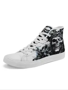 Men's Gothic Fashion Shoes, Pirate Skull Print Casual Sneakers, Above Ankle Below Knee Style, Rubber Sole Textile Upper, All Season Wear