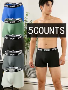 5 pcs men's slim fit Long style flat cornered Athletic underwear, Soft, lightweight, elastic waistband, suitable for Four Seasons sports and daily casual wear, suitable for outdoor activities, Workout sportswear