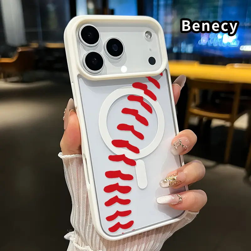 Baseball Stitch Grace Pattern Magnetic Phone Case for iPhone 17 16  Pro Max Plus 15 14 13 12 11 Air E  Non-Yellowing Shockproof Soft Silicone Transparent Acrylic Supports Wireless Charging Cover