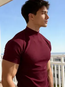 Men's Solid Color T-Shirt | Summer Slim Fit Ribbed Crew Neck Short Sleeve, Skin-Friendly Breathable Quick-Dry Top for Gym & Daily Casual Wear, Solid Color Sportswear