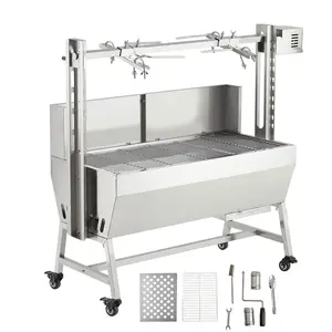 37 Inch Electric Rotisserie Grill with 50W Motor, 132LB Stainless Steel Pig & Lamb BBQ Roaster with Wheels