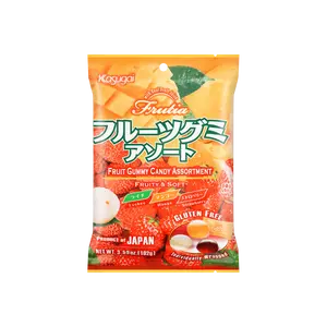 Kasugai Japanese Fruit Gummy Candy - Strawberry, Mango, Lychee Mix - 102g, Gluten-Free, Soft Chewy Snacks