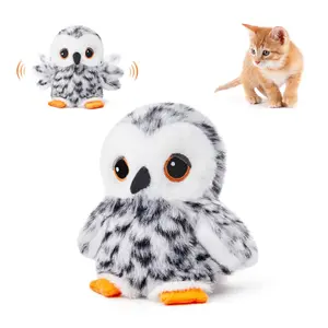 Flapping Owl Cat Toys Lifelike Chirp Sound Rechargeable Touch Activated Kitten Toy Interactive Kicker Exercise Toys