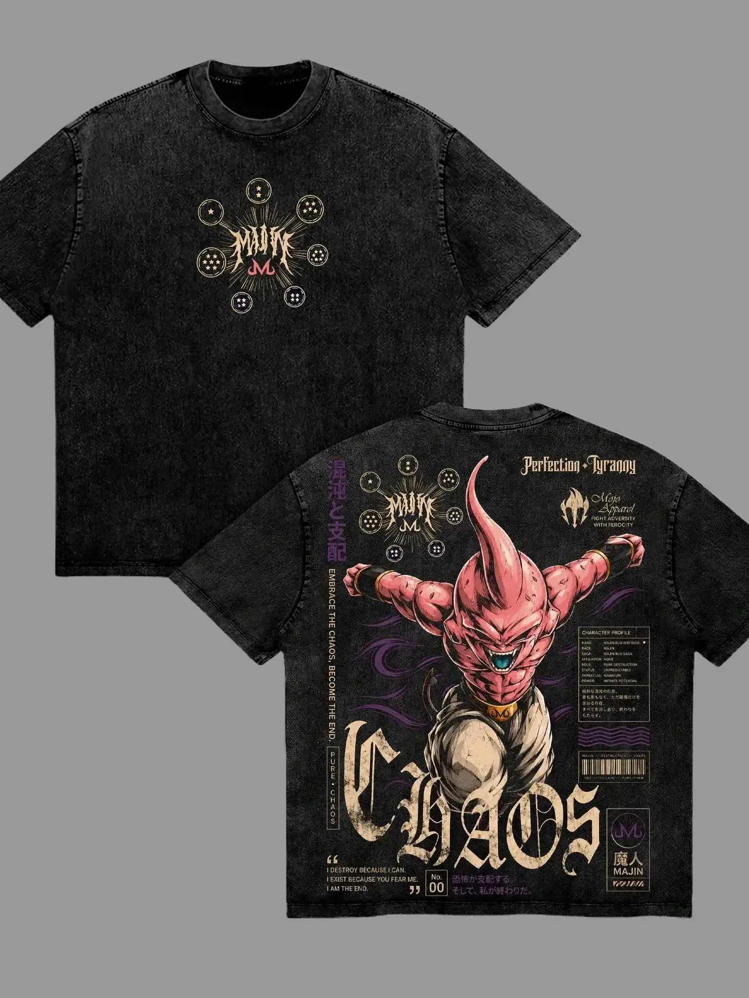 Majin Buu DBZ Vintage Washed T-Shirt, Majin Kid Buu Chaos Graphic Tee, DBZ Villain Anime Streetwear Shirt, Oversized Heavy Cotton Unisex Manga Tee, DBZ Fan Gift for Men & Women