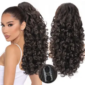 Ponytail Extension, 20" Claw Clip Ponytail Extension Wavy Curly Jaw Clip in Ponytail Hair Extensions Fluffy Natural Soft Fake Pony Tails Synthetic Hairpiece Medium Brown