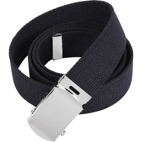 Men's Military Web Belt - 1.25in Wide Solid Black Cotton Canvas Accessory, Easily Cut-to-Fit Design, Customizable Detachable Chrome Buckle, Adjustable Band, Army Ranger Style Fashion Piece, 1.25” Wide