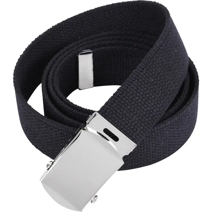 Men's Military Web Belt - 1.25in Wide Solid Black Cotton Canvas Accessory, Easily Cut-to-Fit Design, Customizable Detachable Chrome Buckle, Adjustable Band, Army Ranger Style Fashion Piece, 1.25” Wide