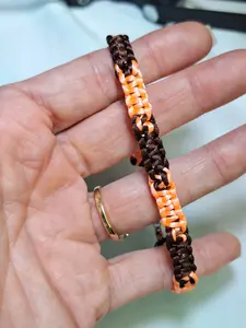 Handmade Peach Brown Braided Bracelet - Fall Colors with Toggle Clasp